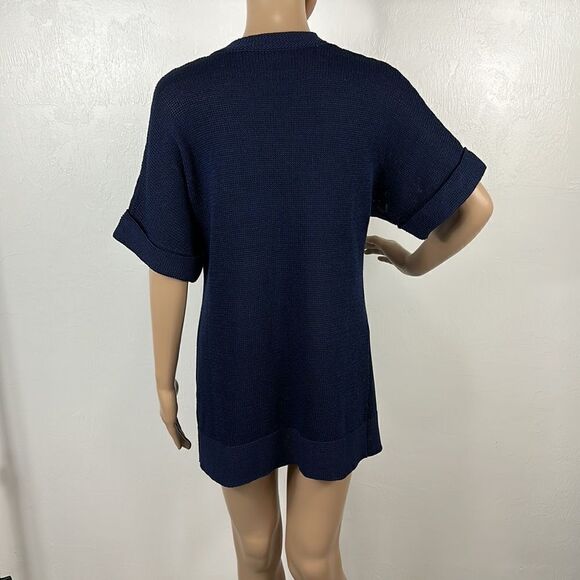Lilly Pulitzer Cotton Navy Blue Open Front Short Sleeve Knit Cardigan Size S - Picture 4 of 8